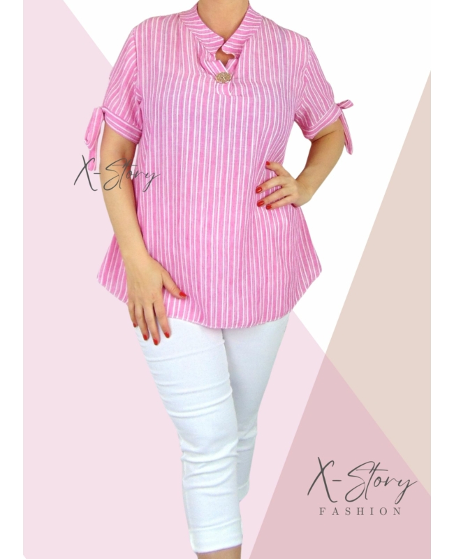 Karján masnis, csíkos, gézvászon ing (pink)