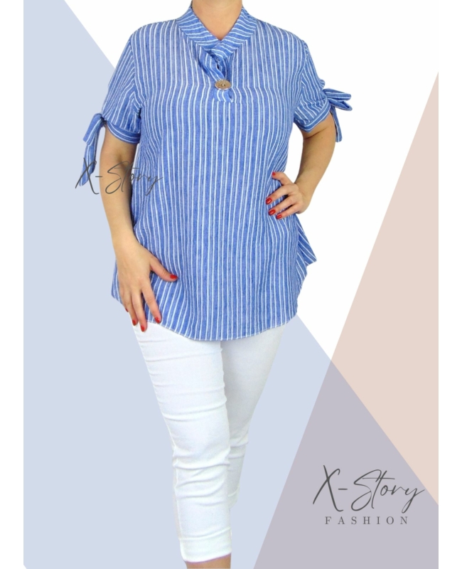 Karján masnis, csíkos, gézvászon ing (farmerkék)