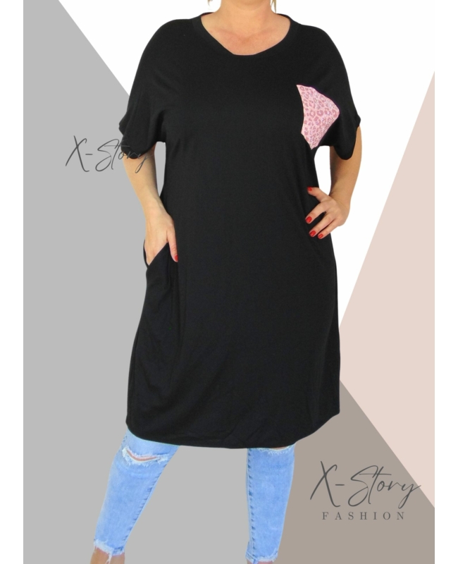 Köves díszzsebes pólótunika (fekete)