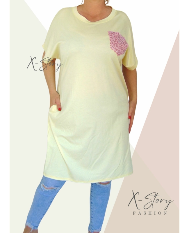 Köves díszzsebes pólótunika (sárga)