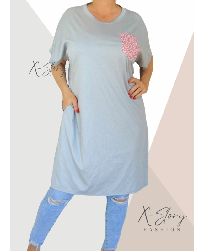 Köves díszzsebes pólótunika (világosszürke)