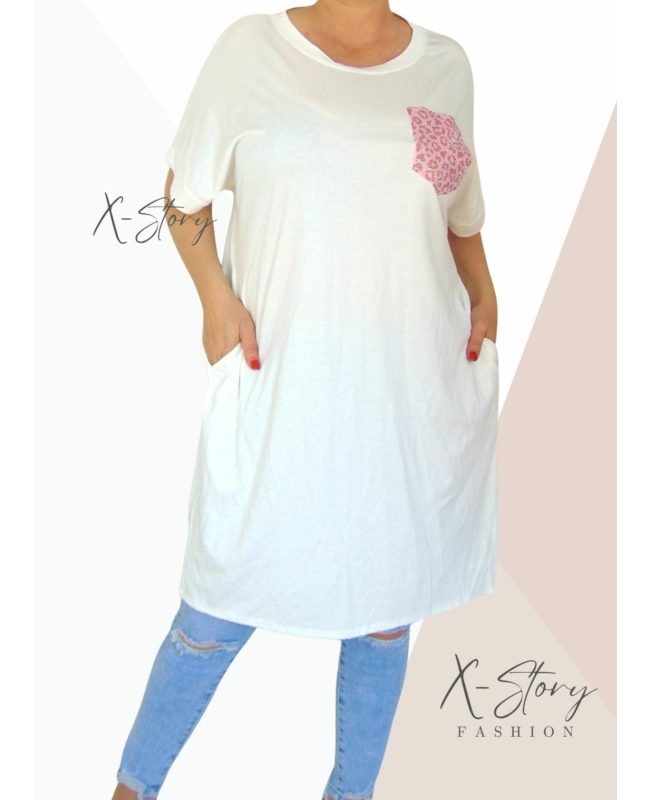Köves díszzsebes pólótunika (fehér)