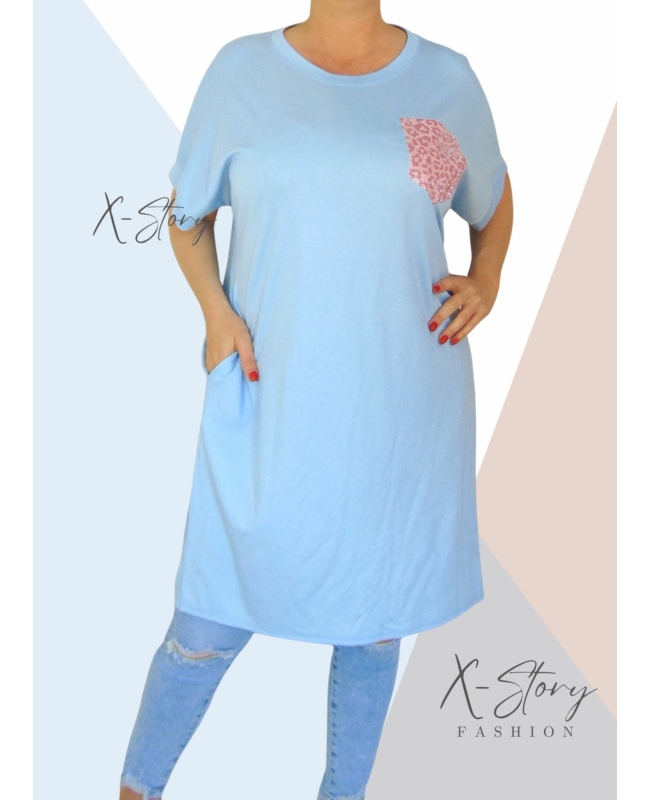Köves díszzsebes pólótunika (világoskék)
