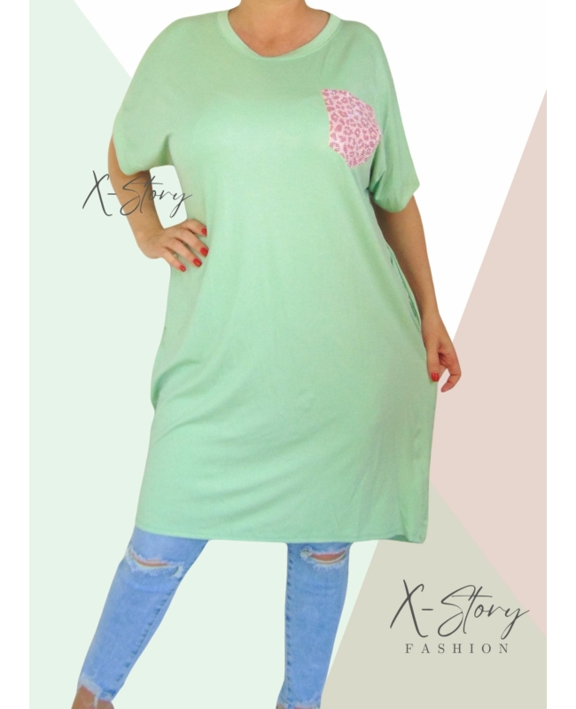 Köves díszzsebes pólótunika (menta)