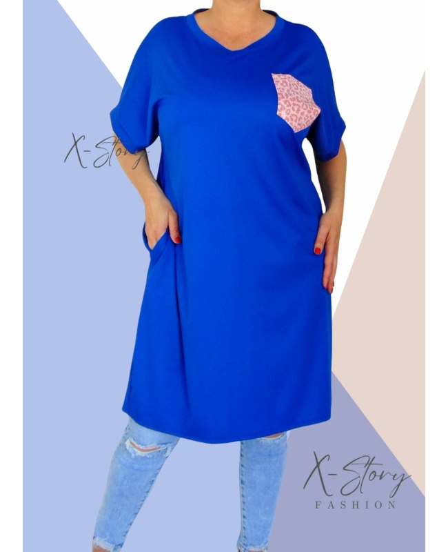 Köves díszzsebes pólótunika (királykék)
