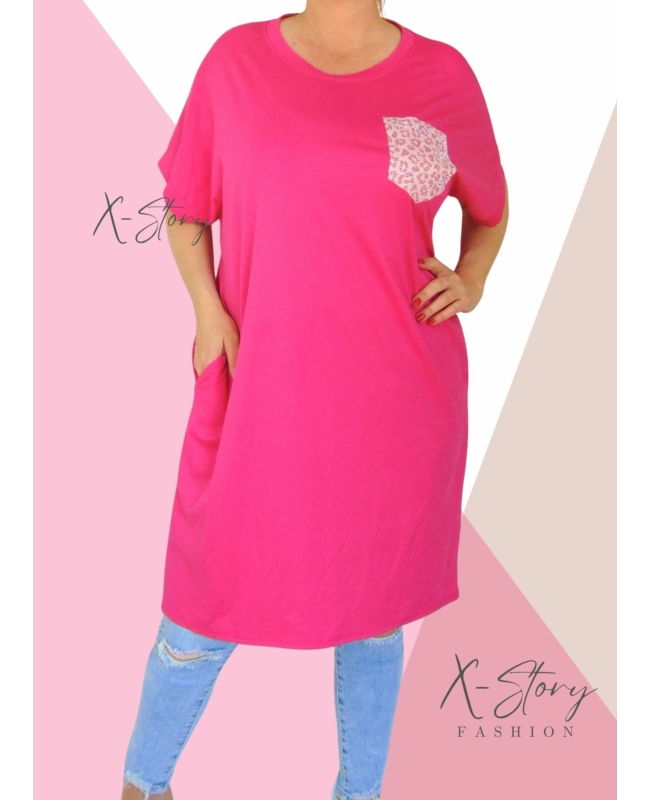 Köves díszzsebes pólótunika (pink)
