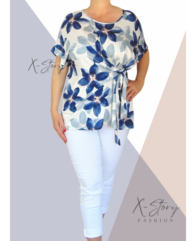 Nagyméretű, elöl kötős, mintás felső