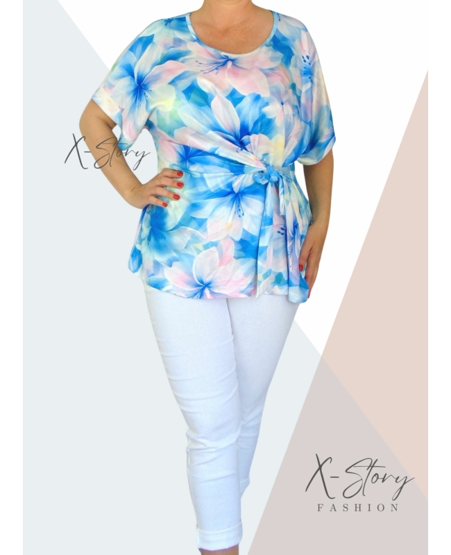 Nagyméretű, elöl kötős, mintás felső