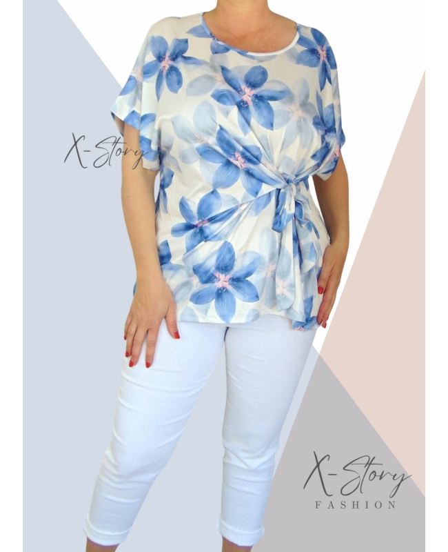 Nagyméretű, elöl kötős, mintás felső