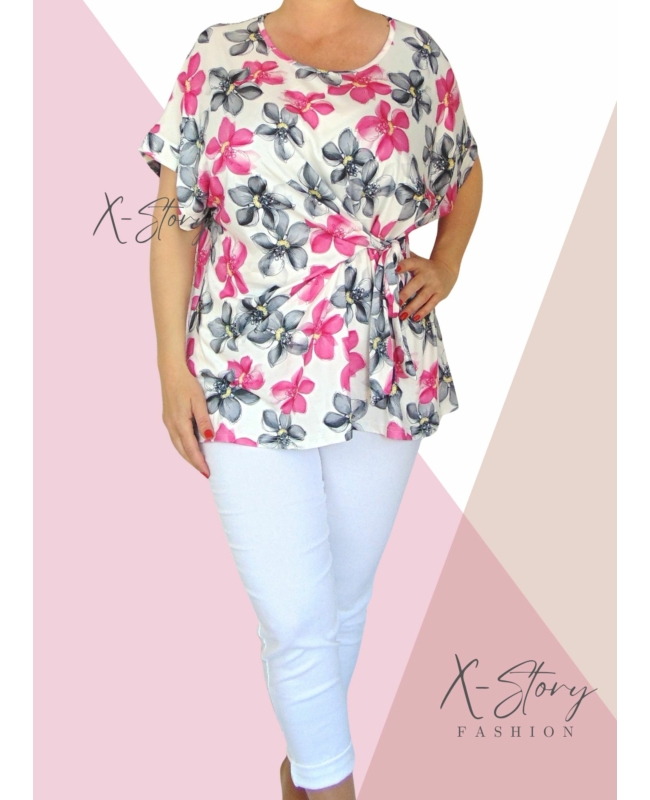 Nagyméretű, elöl kötős, mintás felső