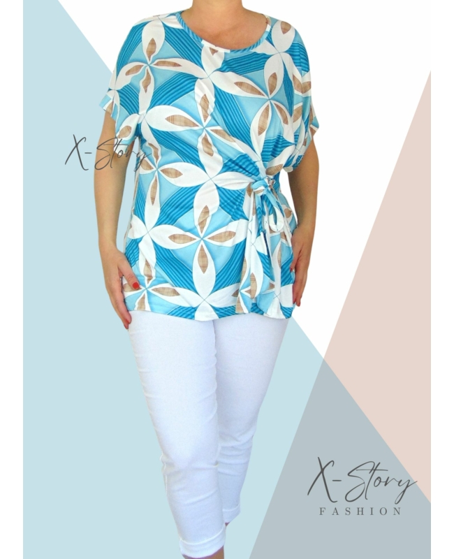 Nagyméretű, elöl kötős, mintás felső