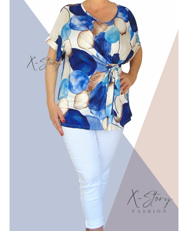 Nagyméretű, elöl kötős, mintás felső