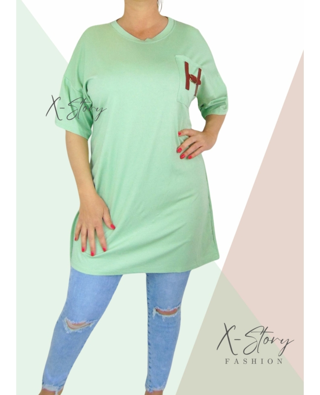 Zsebénél bőrrel díszített, pólótunika (világoszöld)