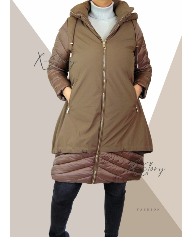 Steppelt, kapucnis kabát (barna)