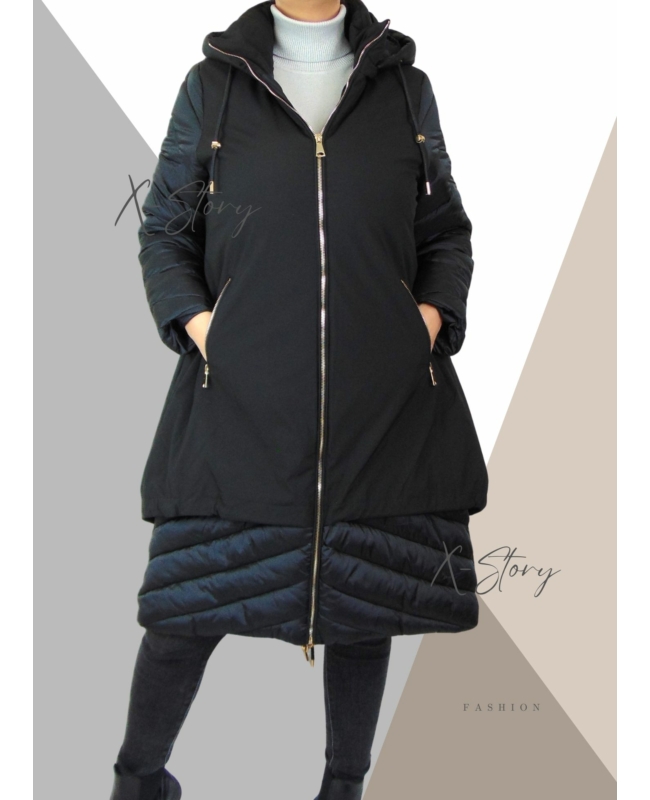 Steppelt, kapucnis kabát (fekete)