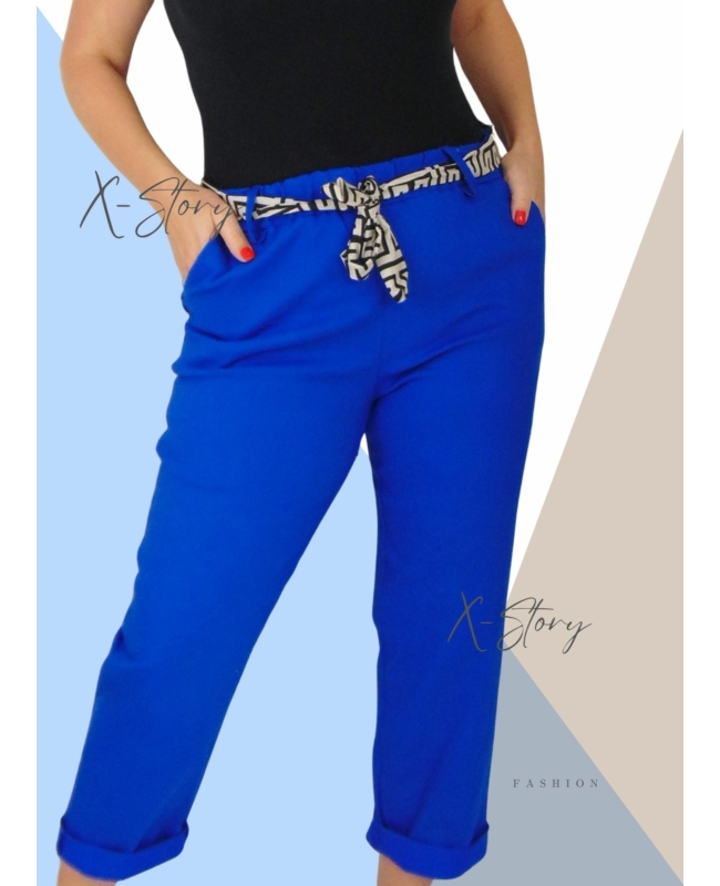 EXTRA méretű gumisderekú nadrág, selyem övvel (királykék)