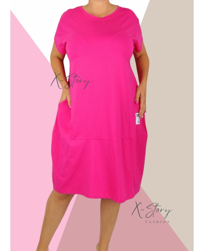 Pamut, zsebes, hagymafazonú tunika/ruha (pink)