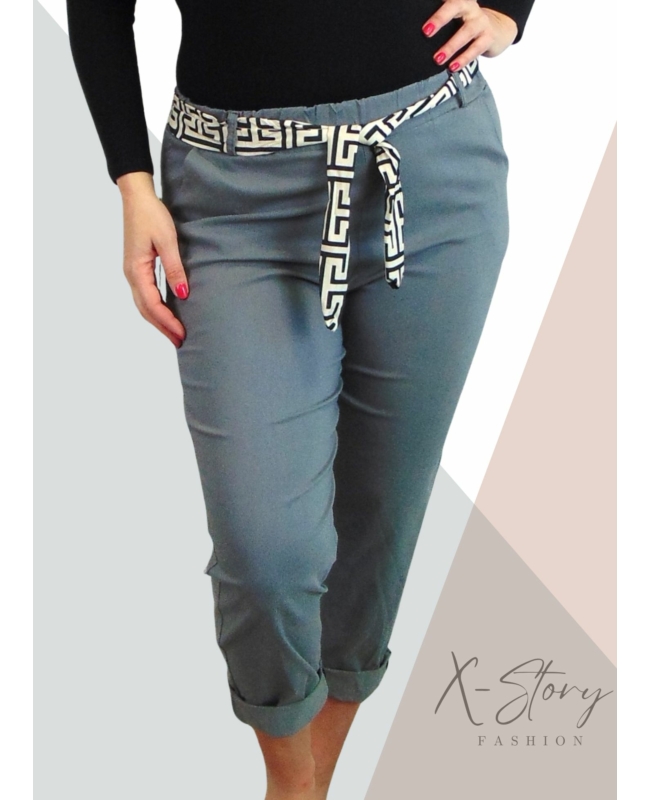 EXTRA méretű gumisderekú nadrág, selyem övvel (szürke)