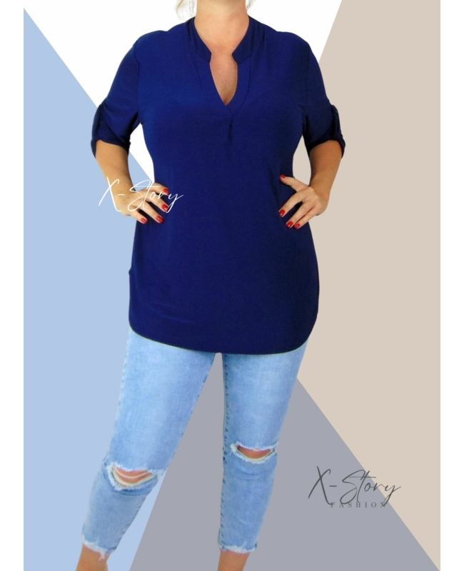 Hidegselyem anyagú, ingfazonú felső (sötétkék)