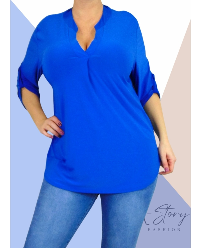 Hidegselyem anyagú, ingfazonú felső (királykék)