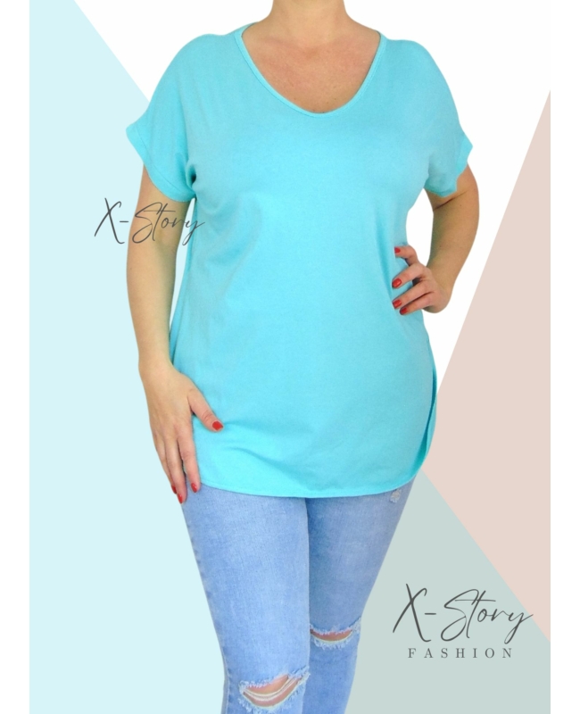 Hátul hosszított, kerekített aljú pamut póló (menta)