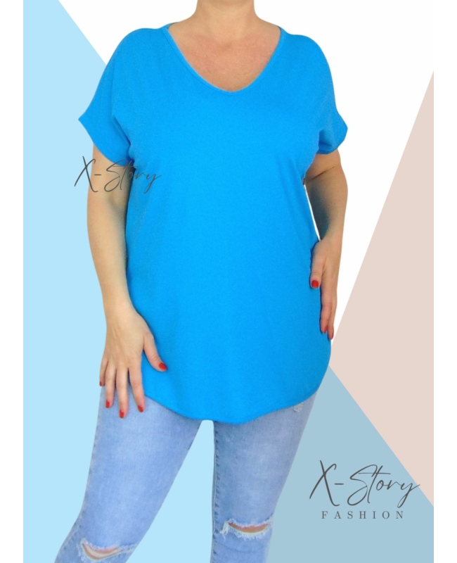 Hátul hosszított, kerekített aljú pamut póló (babakék)