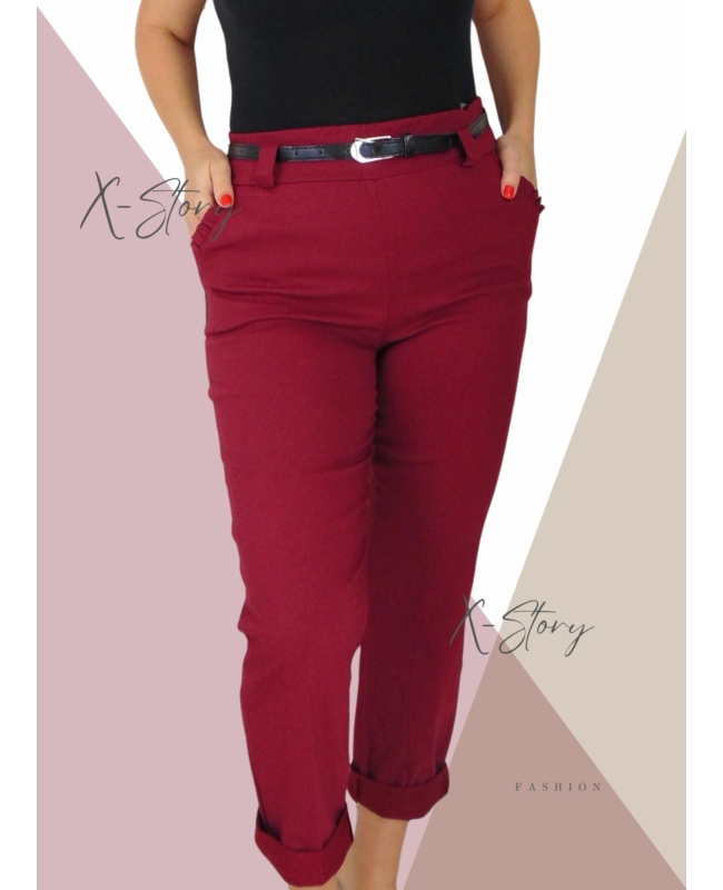 Gumisderekú sztreccsnadrág, övvel (bordó)