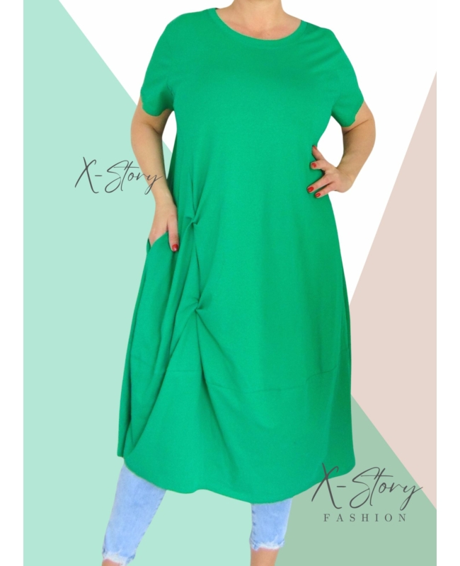 Extra bő fazonú, elöl csavart pamut ruha(fűzöld)