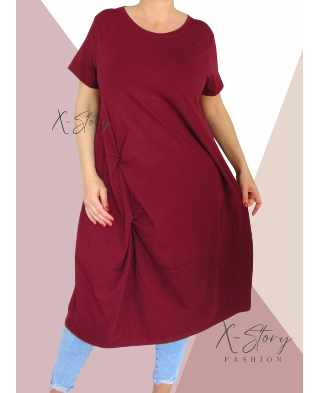 Extra bő fazonú, elöl csavart pamut ruha(bordó)
