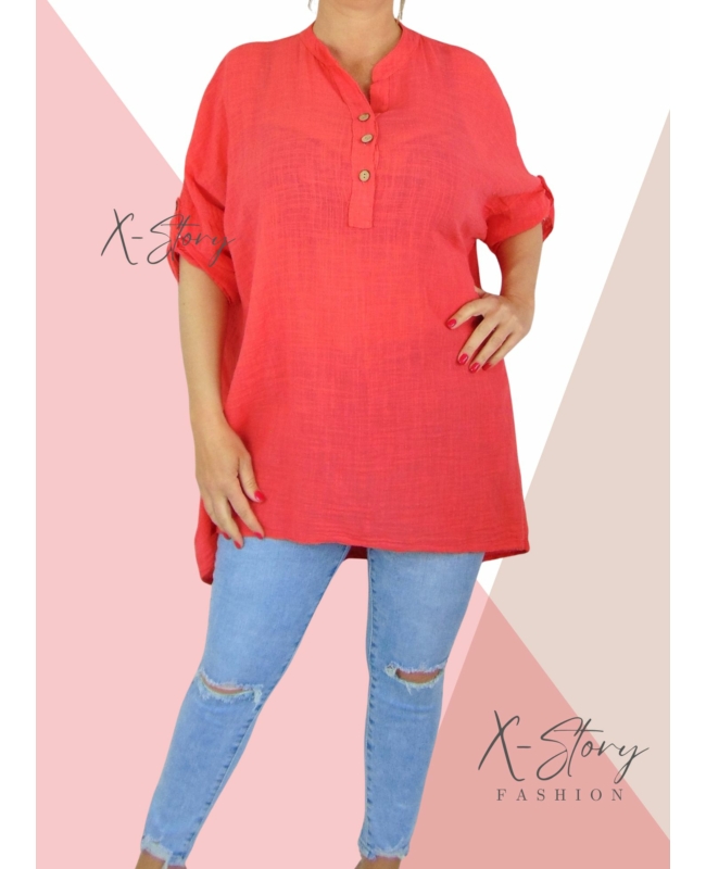 Pamutgéz anyagú, bő fazonú tunika(korall)