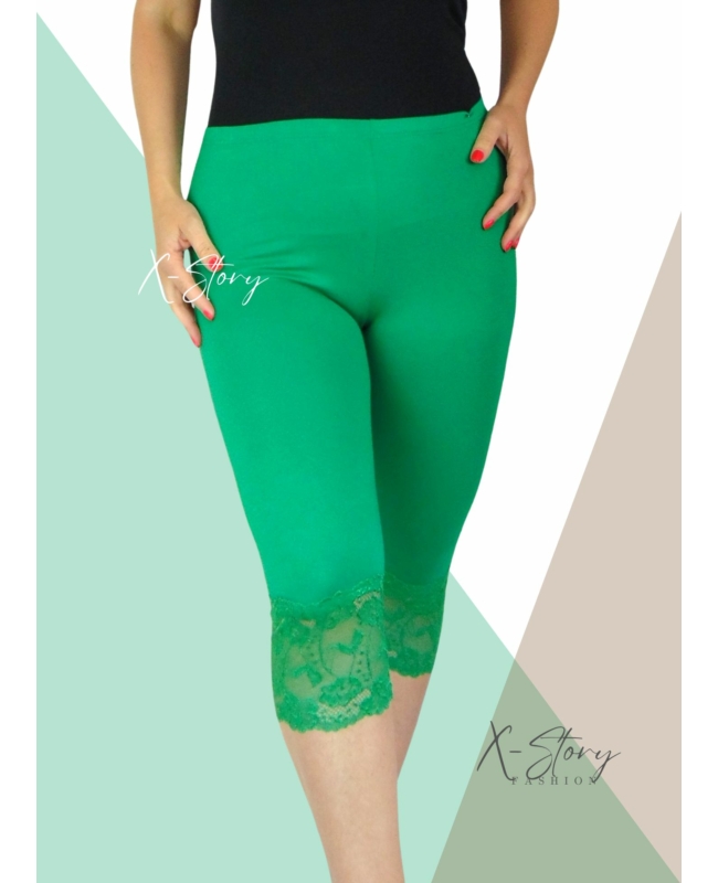 Csipkés aljú, plus size méretű  leggings (fűzöld)