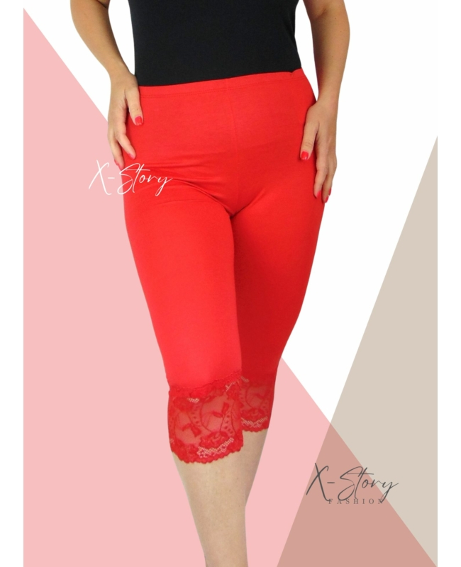 Csipkés aljú, plus size méretű  leggings (piros)