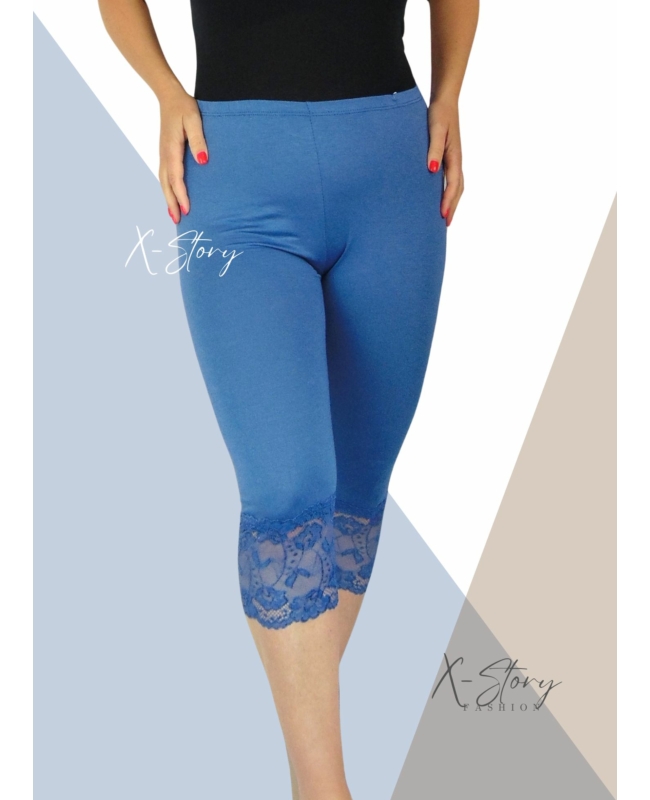 Csipkés aljú, plus size méretű  leggings (farmerkék)