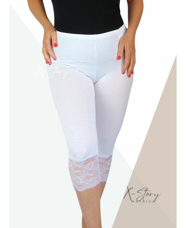 Csipkés aljú, plus size méretű  leggings (fehér)