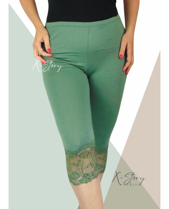 Csipkés aljú, plus size méretű  leggings (khaki)