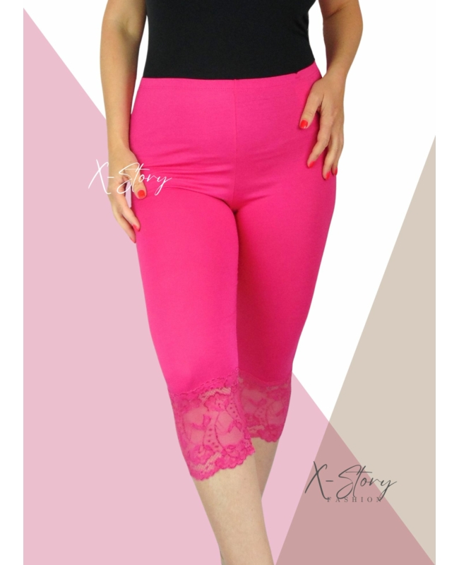 Csipkés aljú, plus size méretű  leggings (pink)