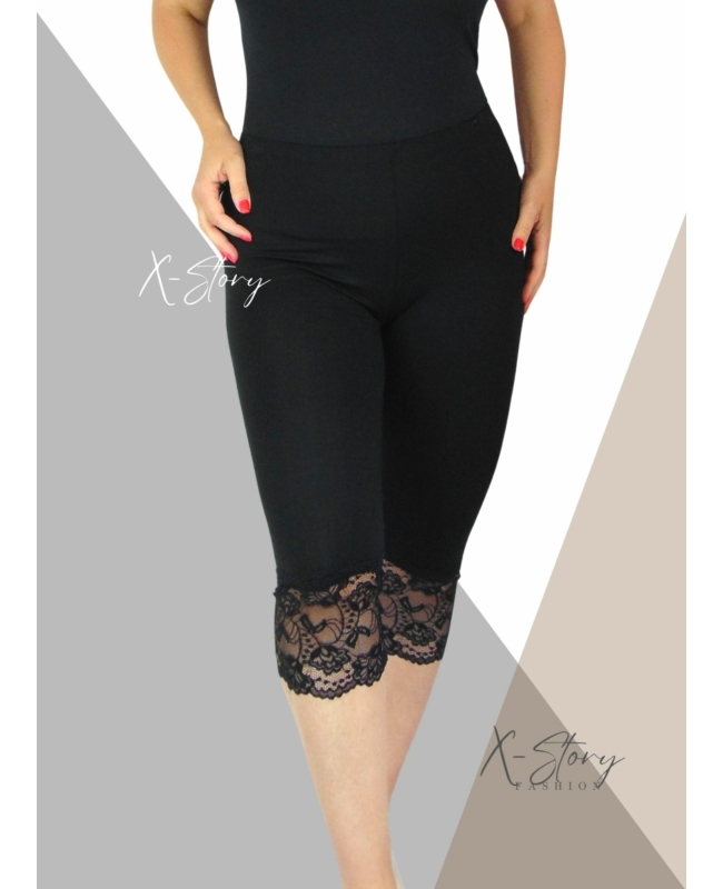 Csipkés aljú, plus size méretű  leggings (fekete)