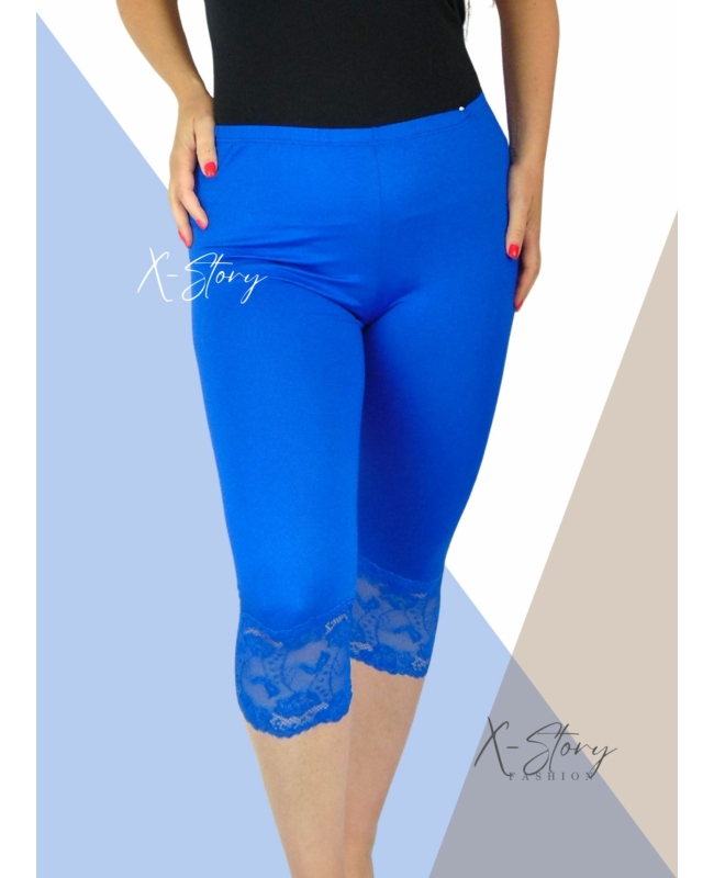 Csipkés aljú, plus size méretű  leggings (királykék)