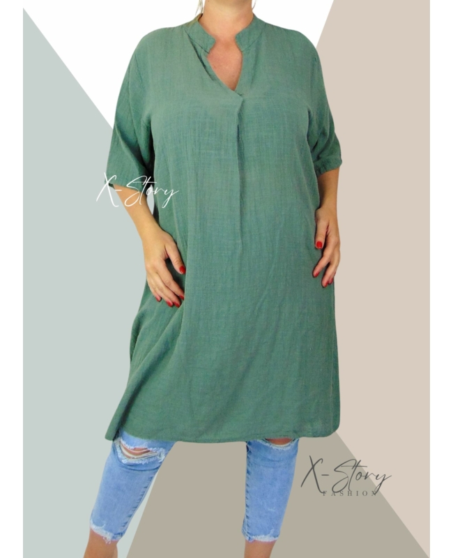 Extra bő fazonú, gézvászon tunika (khaki)