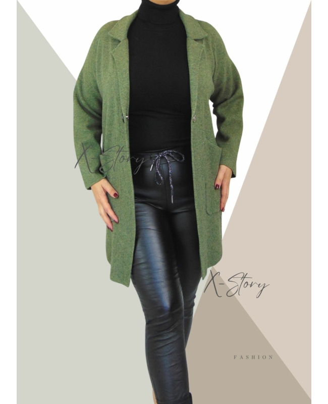 Prémium minőségű, galléros kötött kardigán (khaki)