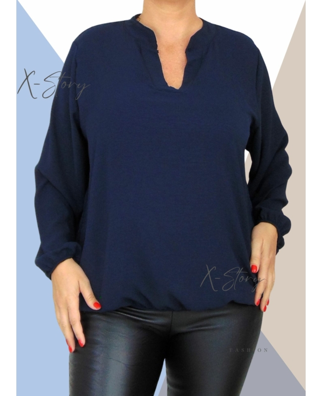 "V" dekoltált , gumis aljú blúz (sötétkék)