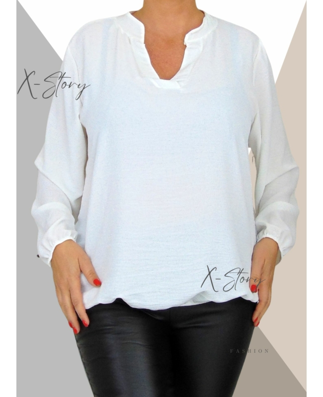 "V" dekoltált , gumis aljú blúz (fehér)