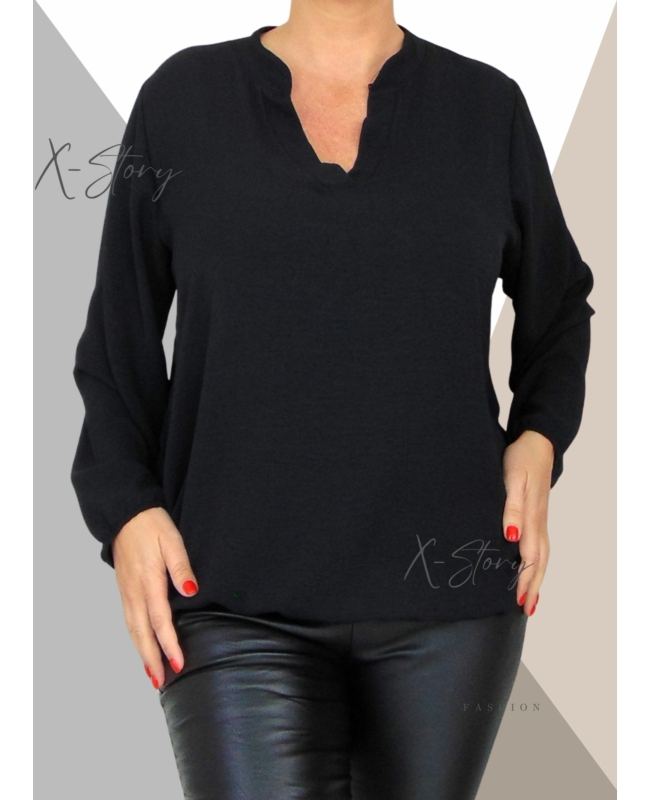 "V" dekoltált , gumis aljú blúz (fekete)