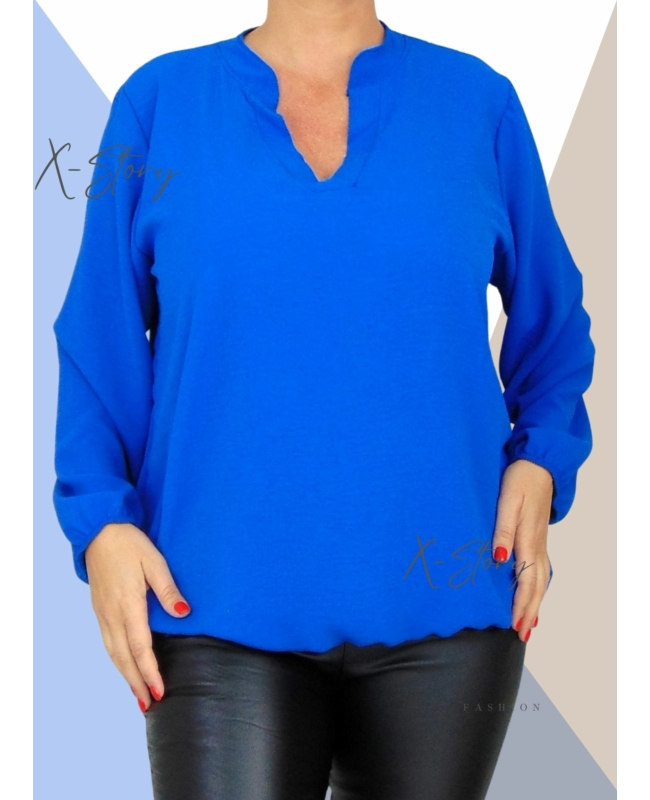 "V" dekoltált , gumis aljú blúz (királykék)