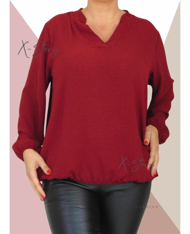 "V" dekoltált , gumis aljú blúz (bordó)