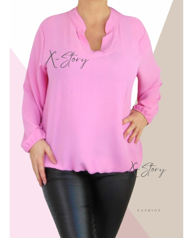 "V" dekoltált , gumis aljú blúz (világosrózsaszín)