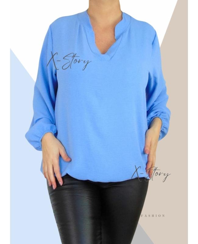 "V" dekoltált , gumis aljú blúz (világoskék)