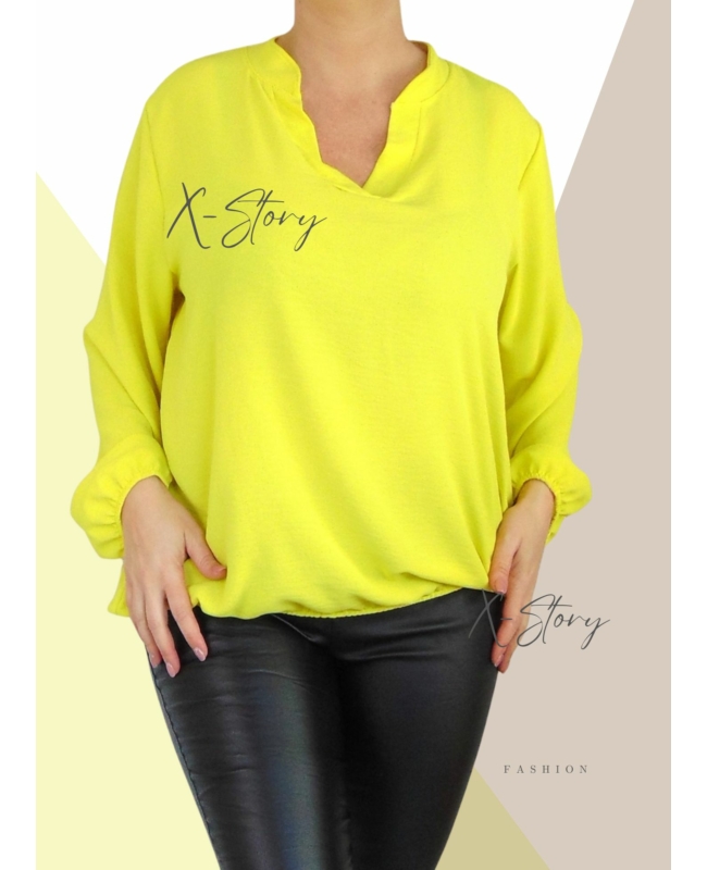 "V" dekoltált , gumis aljú blúz (sárga)