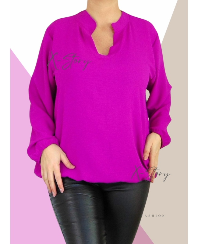 "V" dekoltált , gumis aljú blúz (lila)