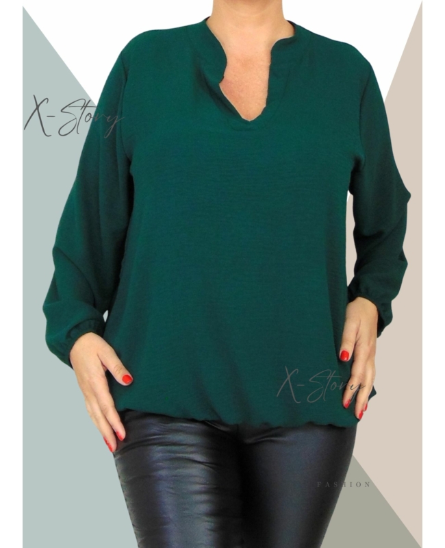 "V" dekoltált , gumis aljú blúz (méregzöld)